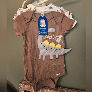 Gerber Brown Dinosaur Print Onesies 3 Pack